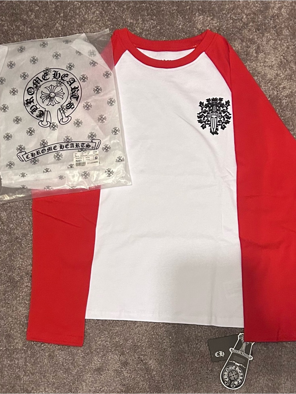 Chrome Hearts White Body Red Raglan Long Sleeve Tee